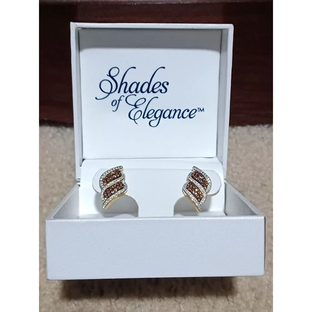 18K Gold Over Bronze Swarovski Crystal Kite Stripe Earrings - Picture 1 of 4